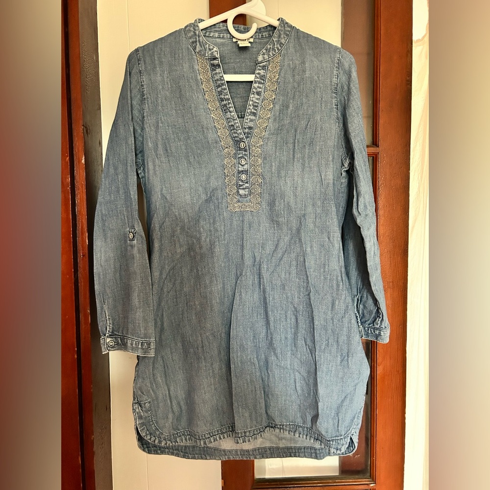 Forever 21 Blue Denim Tunic with Embroidery